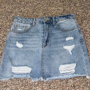 Forever 21 Distressed Denim Skirt - Blue